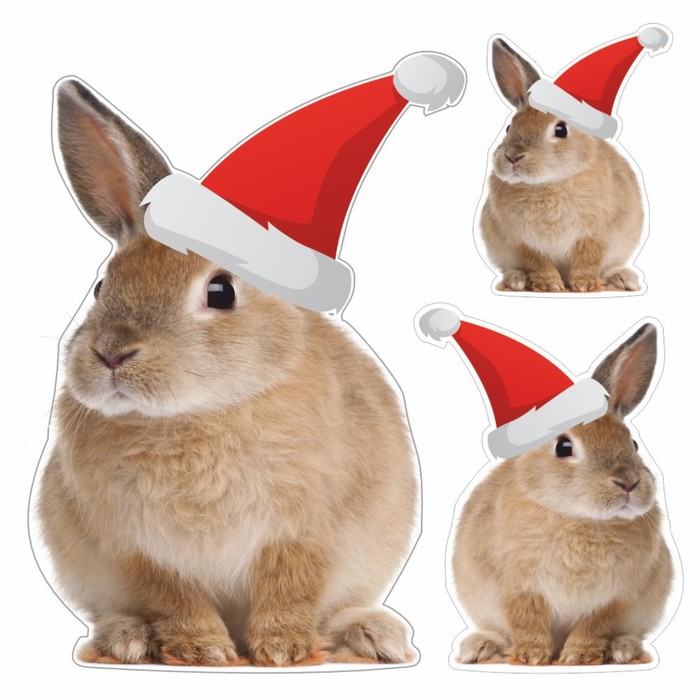 Наклейка автомобильная Кролик в новогодней шапке, 250 х 250 мм, вид 2 наклейка автомобильная кролик в новогодней шапке 150 х 150 мм вид 2