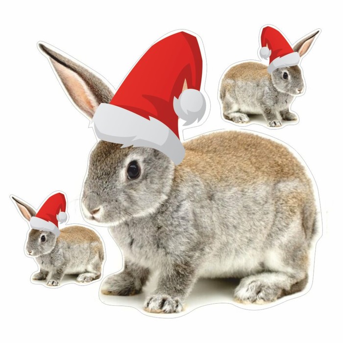 Наклейка автомобильная Кролик в новогодней шапке, 250 х 250 мм, вид 3 наклейка автомобильная кролик в новогодней шапке 150 х 150 мм вид 2