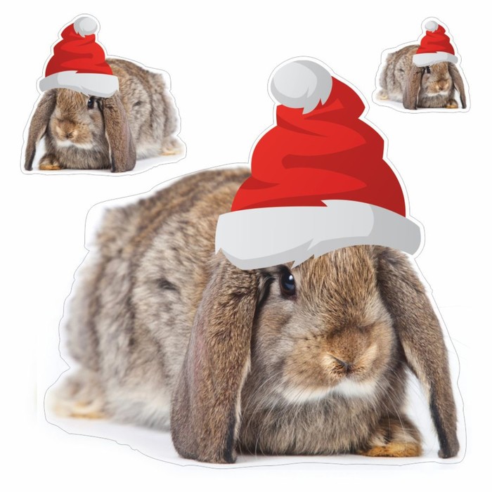 Наклейка автомобильная Кролик в новогодней шапке, 250 х 250 мм, вид 4 наклейка автомобильная кролик в новогодней шапке 100 х 100 мм вид 1