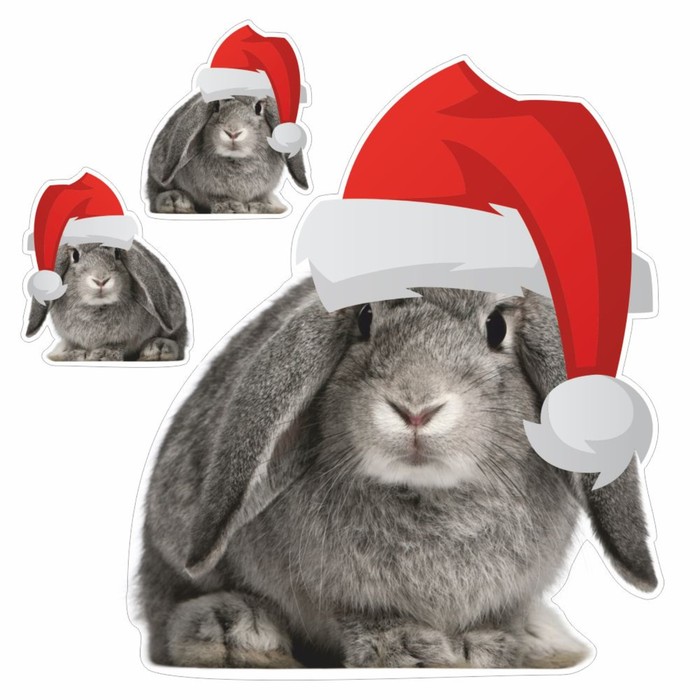 Наклейка автомобильная Кролик в новогодней шапке, 250 х 250 мм, вид 5 наклейка автомобильная кролик в новогодней шапке 150 х 150 мм вид 2
