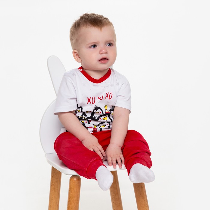 Пижама детская (футболка, брюки) «Пингвины», цвет красный/белый, рост 80 см