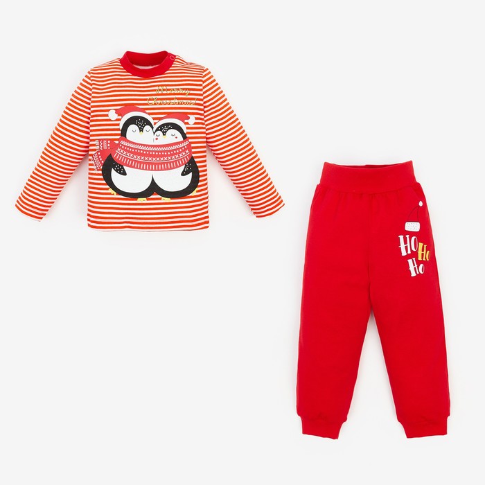 Пижама детская (лонгслив, брюки) «Два Пингвина», цвет красный/белый, рост 80 см