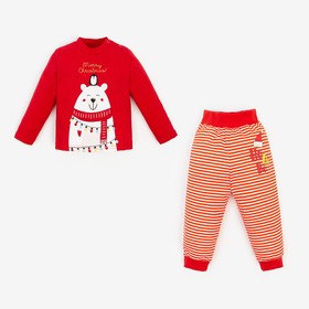 Пижама детская (лонгслив, брюки) 'Merry Christmas', цвет красный/белый, рост 74 см Ош