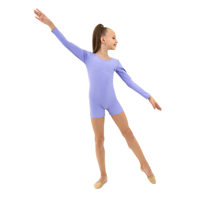 Купальник гимнастический с длинным рукавом, с шортами, лайкра, цвет сирень, размер 42