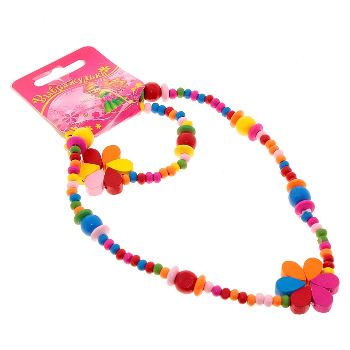 Набор детский "Выбражулька" 2 предмета: кулон, браслет, цветочек - шестицветик, цвет МИКС