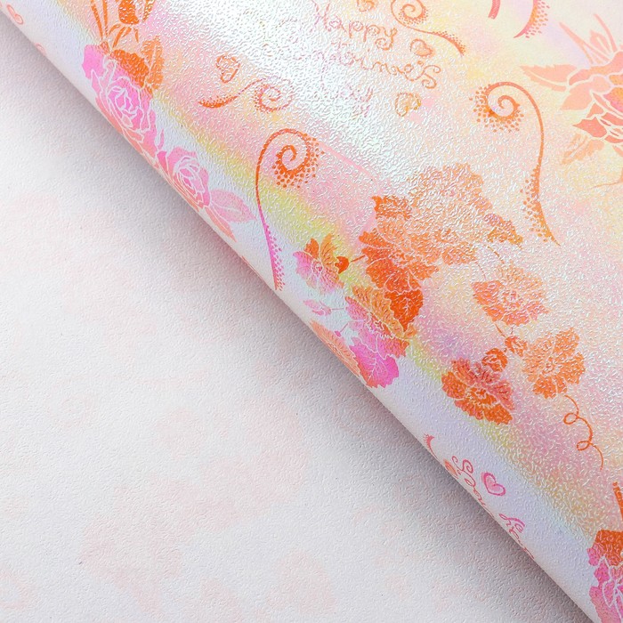 Бумага упаковочная перламутровая "Пышная роза", оранжевый, 50 х 70 см