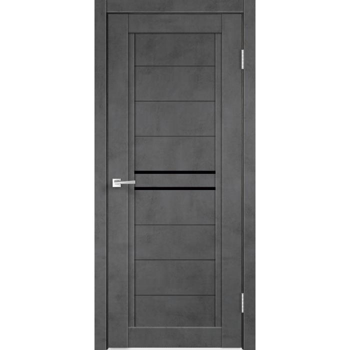 цена Дверное полотно экошпон NEXT-2 Муар темно-серый, стекло Лакобель черное, 2000х700 мм