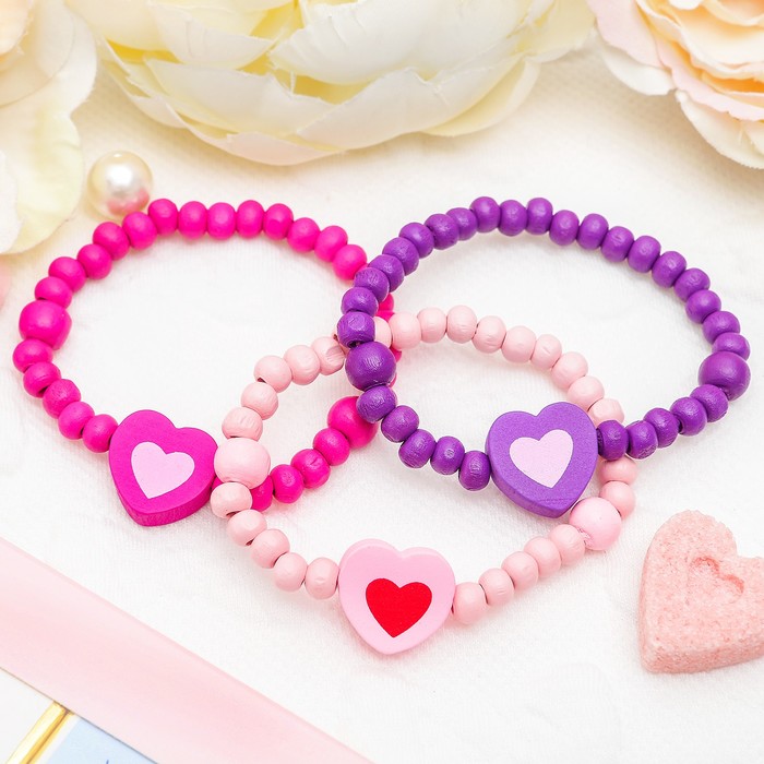 Браслет детский "Выбражулька" сердечки, 3 нити, цветной