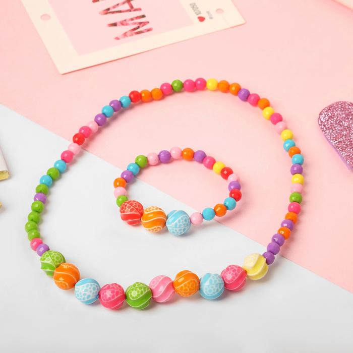 Набор детский "Выбражулька" 2 предмета: бусы, браслет, шарики, цвет МИКС