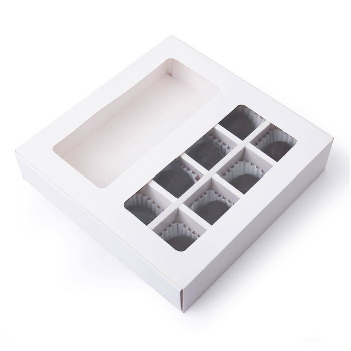 Коробка складная под 8 конфет + шоколад, белая, 17,7 х 17,8 х 3,8 см коробка складная под 6 конфет новогодние узоры 13 7 х 9 8 х 3 8 см