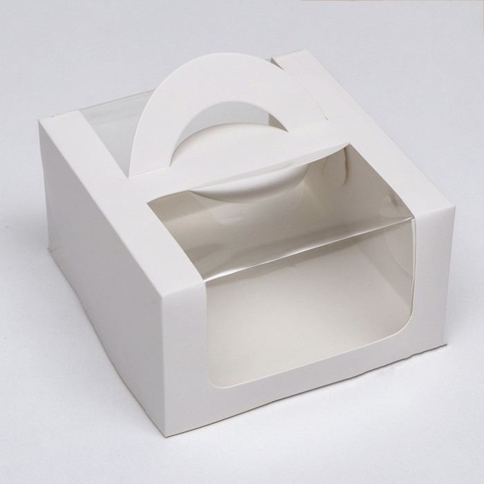 pvc коробка для бенто торта 14 х 14 х 18 см Коробка под бенто-торт с окном, белая, 14 х 14 х 8 см