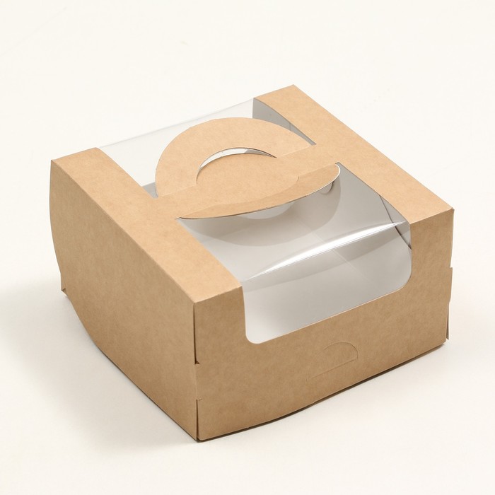 pvc коробка для бенто торта 14 х 14 х 18 см Коробка под бенто-торт с окном, крафт, 14 х 14 х 8 см