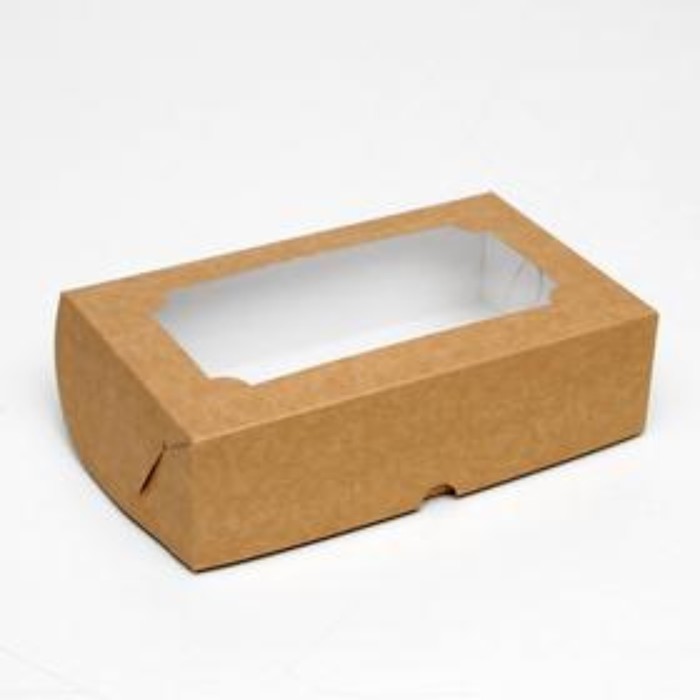 коробка складная с окном под зефир снеговик с подарками 25 х 15 х 7 см Коробка складная с окном под зефир, крафт, 25 х 15 х 7 см