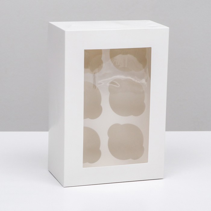 Упаковка под 6 капкейков с окном, белая, 25 х 17 х 10 см коробка на 6 капкейков с окном белая 25 х 17 х 10 см набор 5 шт