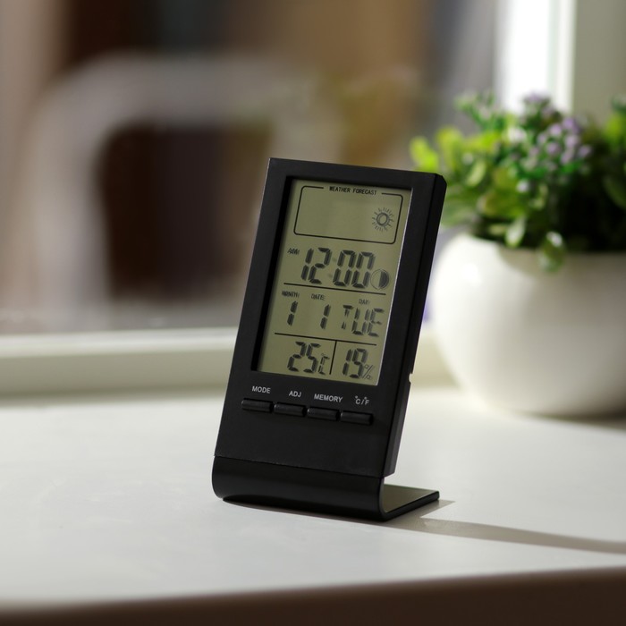 цена Термометр электронный LTR-06, комнатный, гигрометр, будильник, 1хLR1140 черный