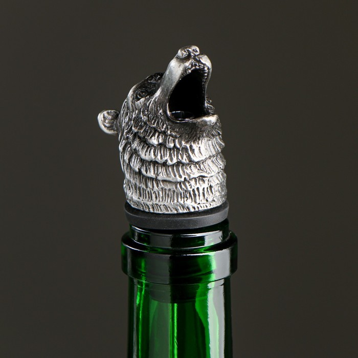 Фигурная крышка для бутылки "Медведь" серебро, 10х3см