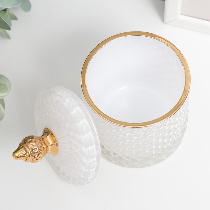 Шкатулка стекло "Ромбы и купол" белый с золотом 14х8,2х8,2 см