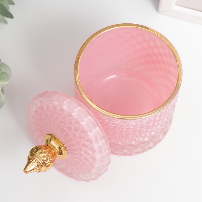 Шкатулка стекло "Ромбы и купол" розовый с золотом 14х8,2х8,2 см