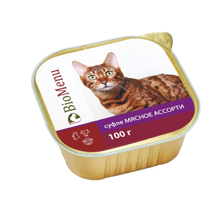 Влажный корм BioMenu для кошек, суфле мясное ассорти, 100 г