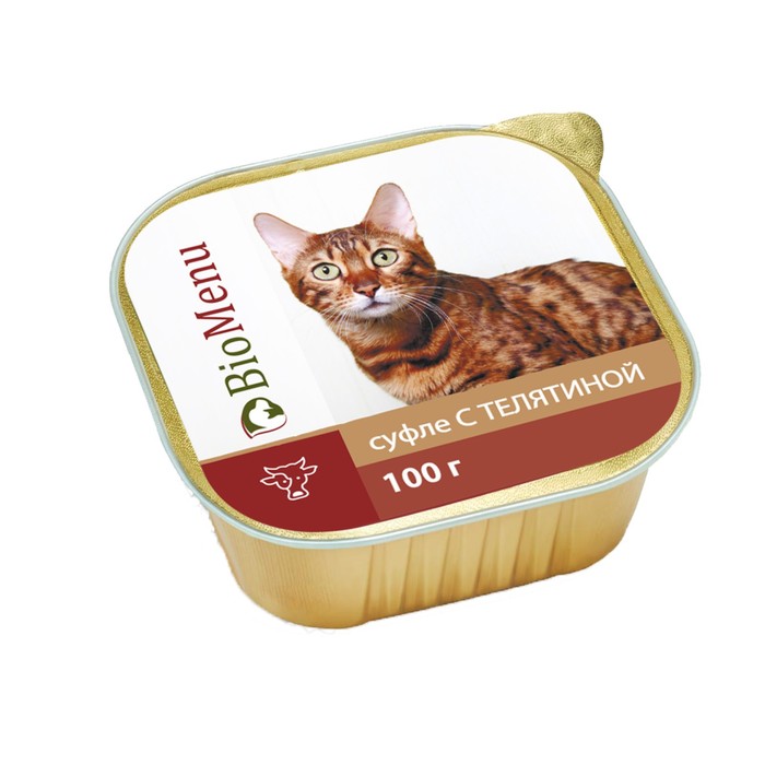 Влажный корм BioMenu для кошек, суфле с телятиной, 100 г