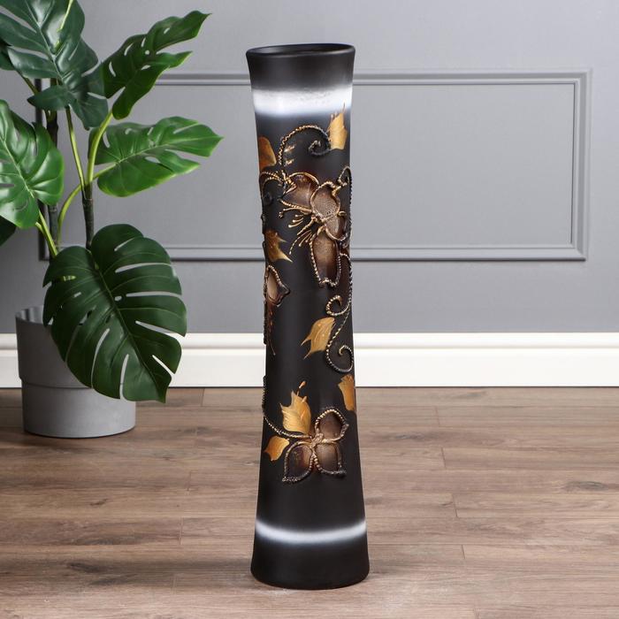 Ваза напольная "Виола" цветы, глазурь, чёрная