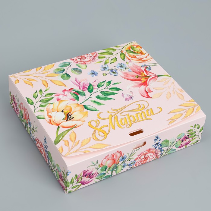 складная коробка подарочная с 8 марта 20 х 18 х 5 см Коробка подарочная складная, упаковка, «8 марта», 20 х 18 х 5 см