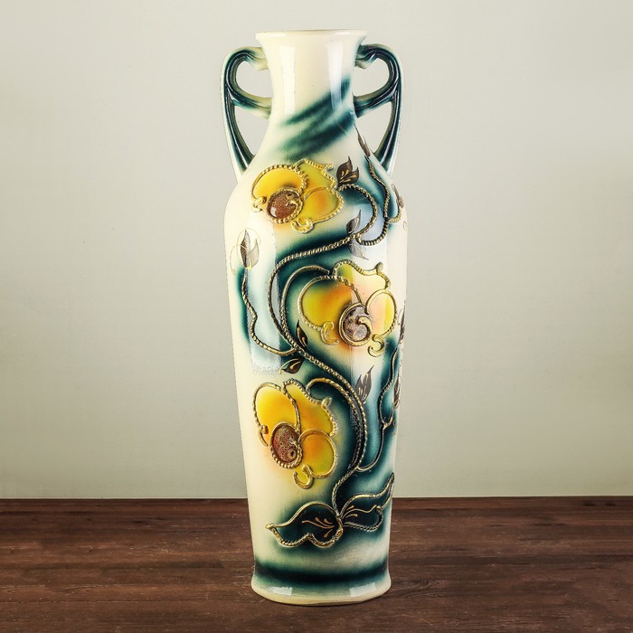 Ваза напольная форма "Ксения" Цветы, глазурь, зеленая