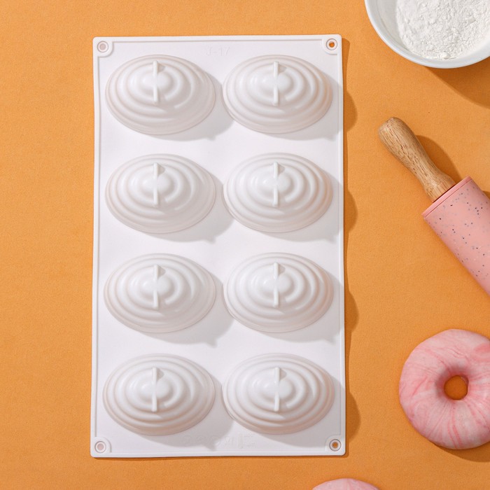 Форма для муссовых десертов и выпечки KONFINETTA «Джелли», силикон, 30×17,5×4 см, 8 ячеек (7,4×5,3×4 см), цвет белый форма силиконовая для муссовых десертов и выпечки рандеву 30×14 4×2 см 8 ячеек 4 9×4 4 см