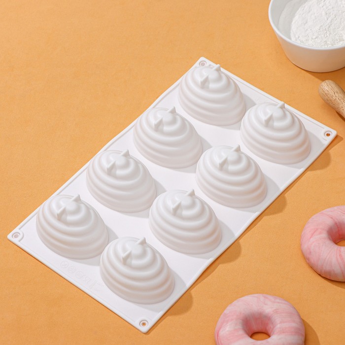 Форма для выпечки и муссовых десертов KONFINETTA «Джелли», 8 ячеек, 30×17,5×4 см, 7,4х5,3х4 см, цвет белый
