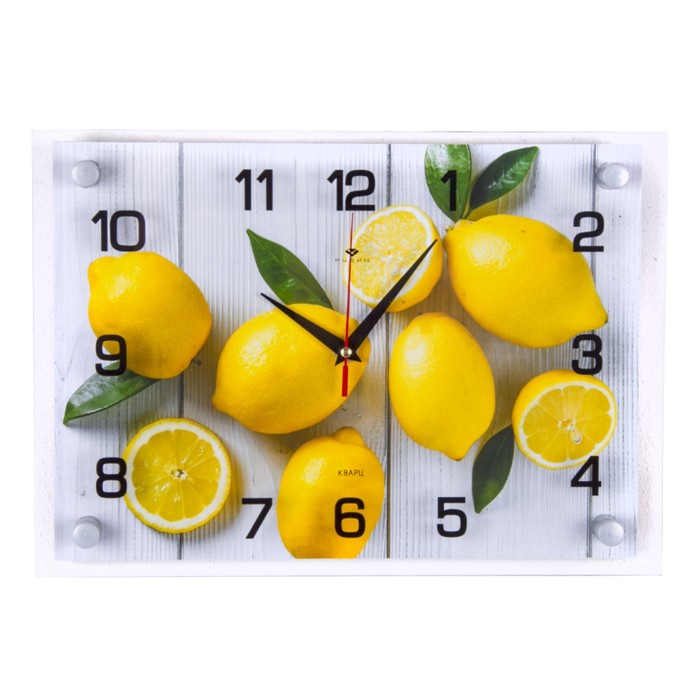 Часы настенные: Кухня, Лимоны на столе, бесшумные, 25 x 35 см