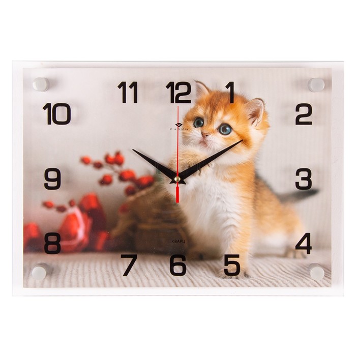 Часы настенные, интерьерные Золотой котенок, бесшумные, 25 х 35 см фотографии