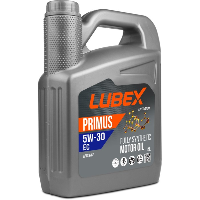 Моторное масло LUBEX PRIMUS EC 5W-30 SN, синтетическое, 5 л масло моторное lubex primus fm 5w 30 cf sl a5 b5 синтетическое 4 л