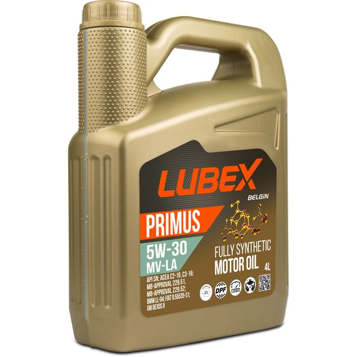 Моторное масло LUBEX PRIMUS MV-LA 5W-30 SN C2/C3, синтетическое, 4 л масло моторное lubex primus mv la 0w 30 синтетическое 4 л