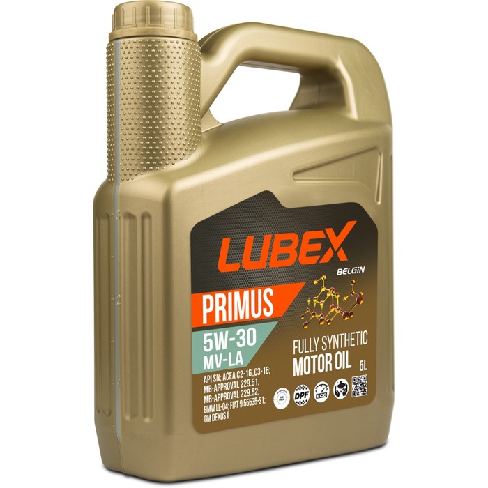 Моторное масло LUBEX PRIMUS MV-LA 5W-30 SN C2/C3, синтетическое, 5 л масло моторное lubex primus mv la 0w 30 синтетическое 5 л