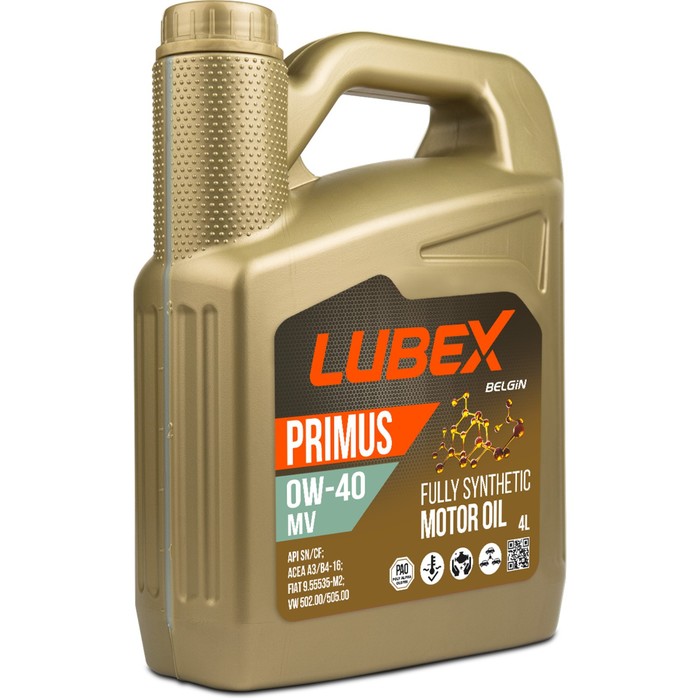 Моторное масло LUBEX PRIMUS MV 0W-40 CF/SN A3/B4, синтетическое, 4 л моторное масло bizol allround 0w 40 sn a3 b4 синтетическое 1 л