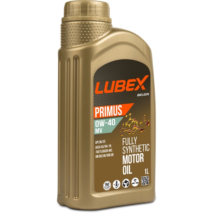Моторное масло LUBEX PRIMUS MV 0W-40 CF/SN A3/B4, синтетическое, 1 л масло моторное lubex primus mv la 0w 30 синтетическое 4 л