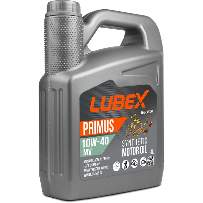Моторное масло LUBEX PRIMUS MV 10W-40 CF/SN A3/B4, синтетическое, 4 л масло моторное lubex primus mv 5w 30 cf sl a3 b4 синтетическое 1 л