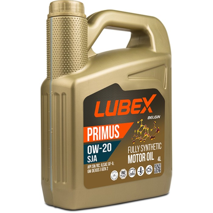 Моторное масло LUBEX PRIMUS SJA 0W-20 SN+RC GF-5, синтетическое, 4 л масло моторное lubex primus ec 0w 30 sn синтетическое 4 л