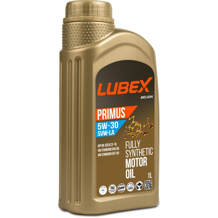 Моторное масло LUBEX PRIMUS SVW-LA 5W-30 SN C3, синтетическое, 1 л моторное масло lubex primus ec 5w 30 sn синтетическое 1 л