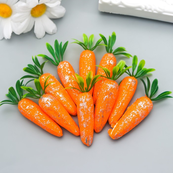 Декор пасхальный "Морковки с серебристыми блёстками" набор 10 шт 4 см