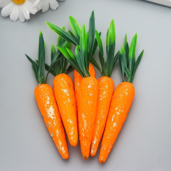 Декор пасхальный Морковки с золотыми блёстками набор 6 шт 10 см