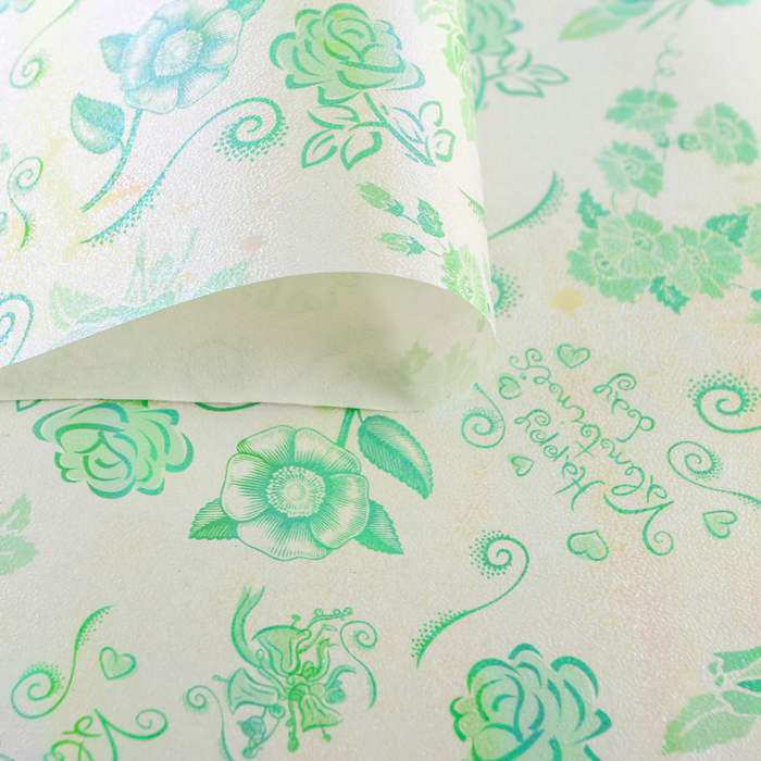 Бумага упаковочная перламутровая "Пышная роза", зелёный, 50 х 70 см