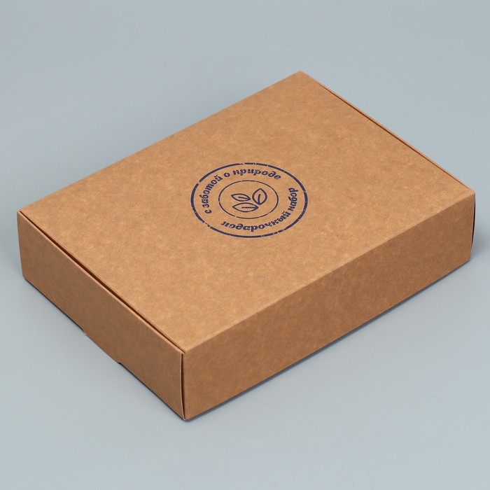 Коробка подарочная складная крафтовая, упаковка, «C заботой», 21 х 15 х 5 см