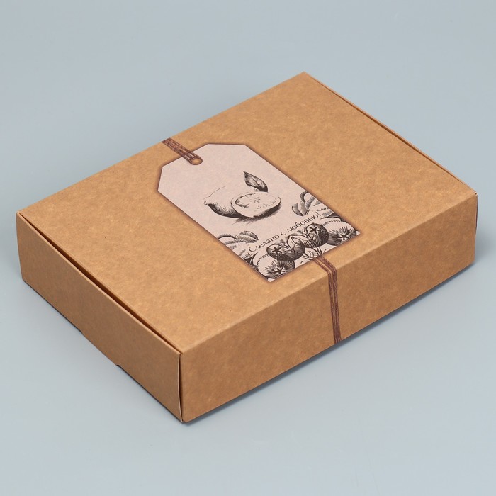 коробка складная крафтовая 21 х 15 х 7 см Коробка подарочная складная крафтовая, упаковка, «Сделано с любовью», 21 х 15 х 5 см