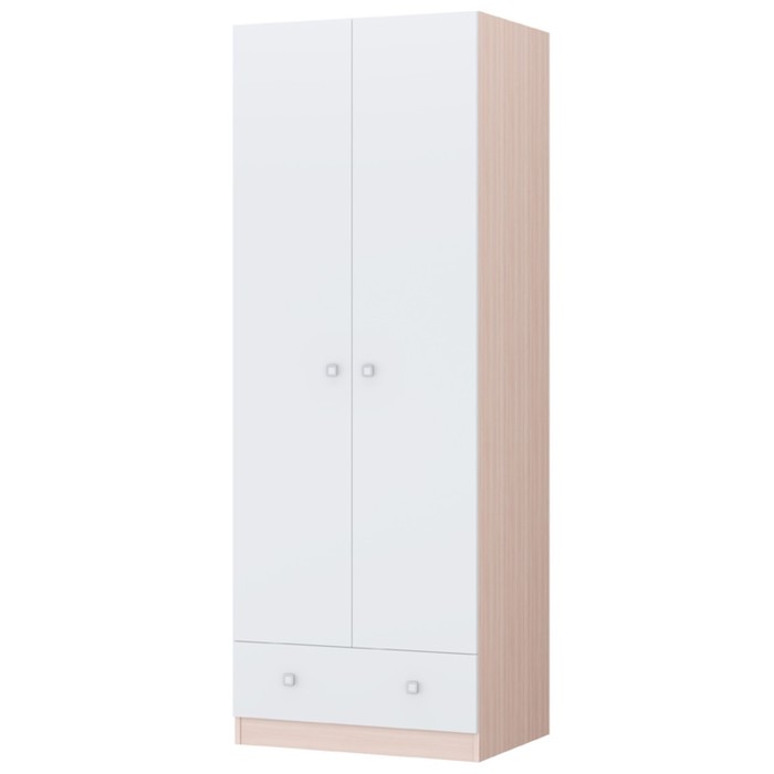 Шкаф двухсекционный с 1 ящиком Polini kids Simple, 898х516х1900 мм, дуб пастельный-белый