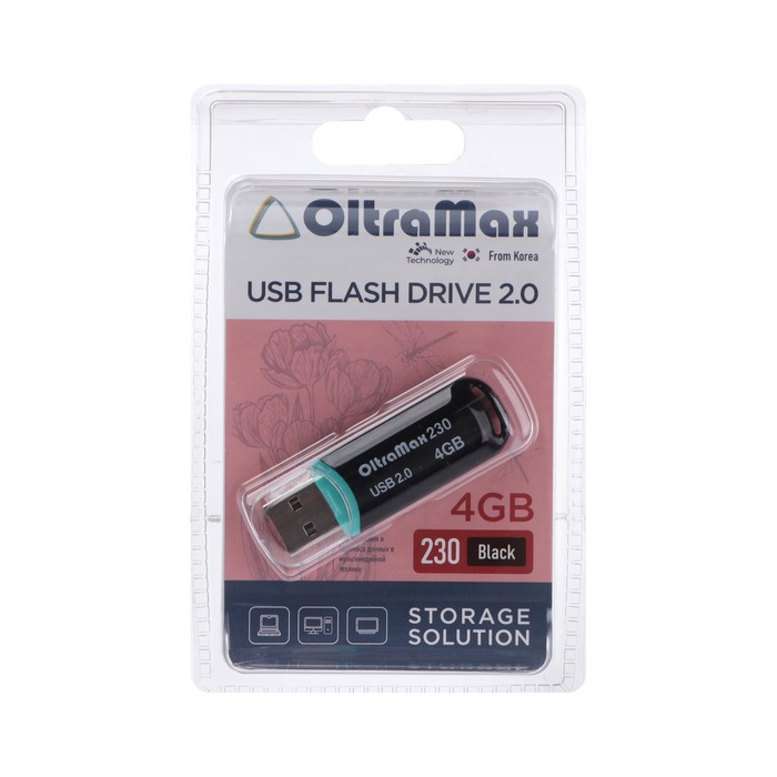 

Флешка OltraMax 230, 4 Гб, USB2.0, чт до 15 Мб/с, зап до 8 Мб/с, чёрная