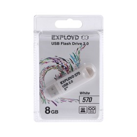 Флешка Exployd 570, 8 Гб, USB2.0, чт до 15 Мб/с, зап до 8 Мб/с, белая