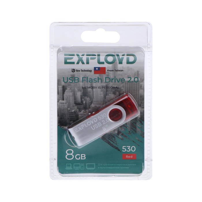 

Флешка Exployd 530, 8 Гб, USB2.0, чт до 15 Мб/с, зап до 8 Мб/с, красная