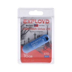 Флешка Exployd 570, 16 Гб, USB2.0, чт до 15 Мб/с, зап до 8 Мб/с, синяя