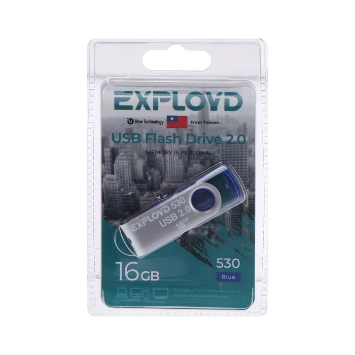 Флешка Exployd 530, 16 Гб, USB2.0, чт до 15 Мб/с, зап до 8 Мб/с, синяя флешка twist color синяя с белым 16 гб